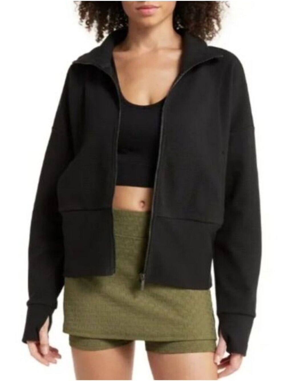 Zella Nordstrom Anya Ottoman Full Zip Black Jacket Athletic Athleisure Large Euc
